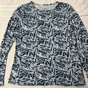 Hang Ten Women’s Activewear long sleeve t-shirt, size M, blue and white pattern